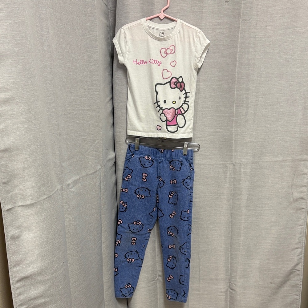 /Hello Kitty Outfit White T-Shirt w/Pink & Elastic Waisted Pants w/Kitty Sz 6